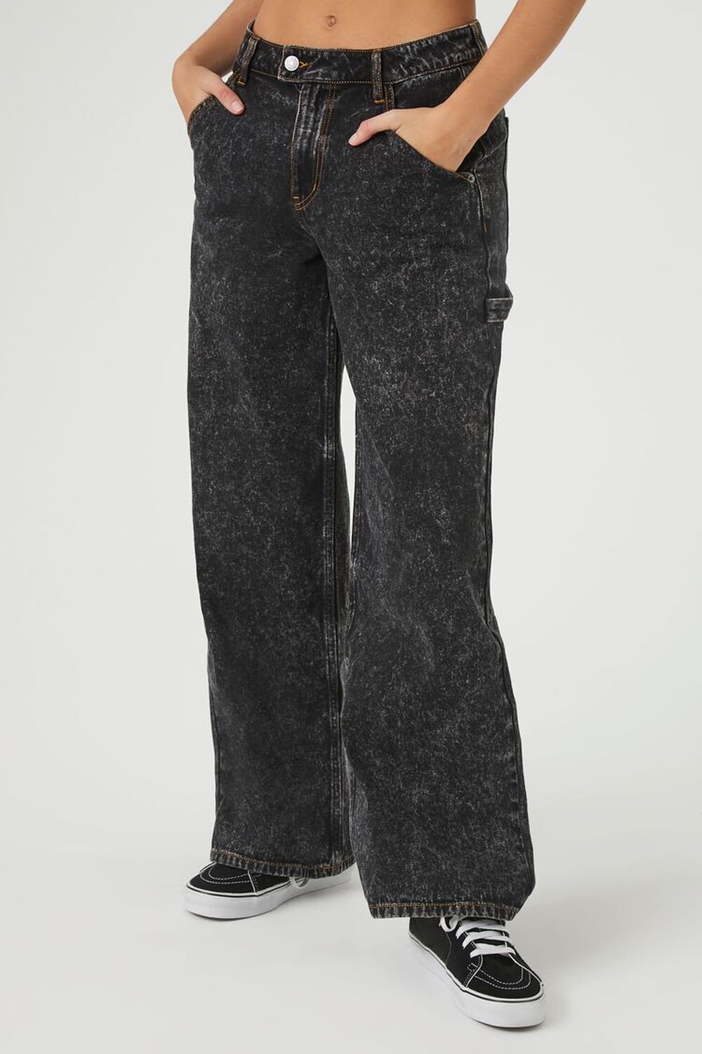 Mineral Wash Utility Wide-Leg Jeans